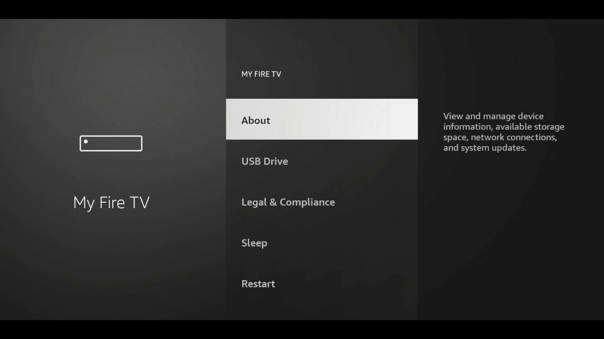 Firestick About menu option highlighted