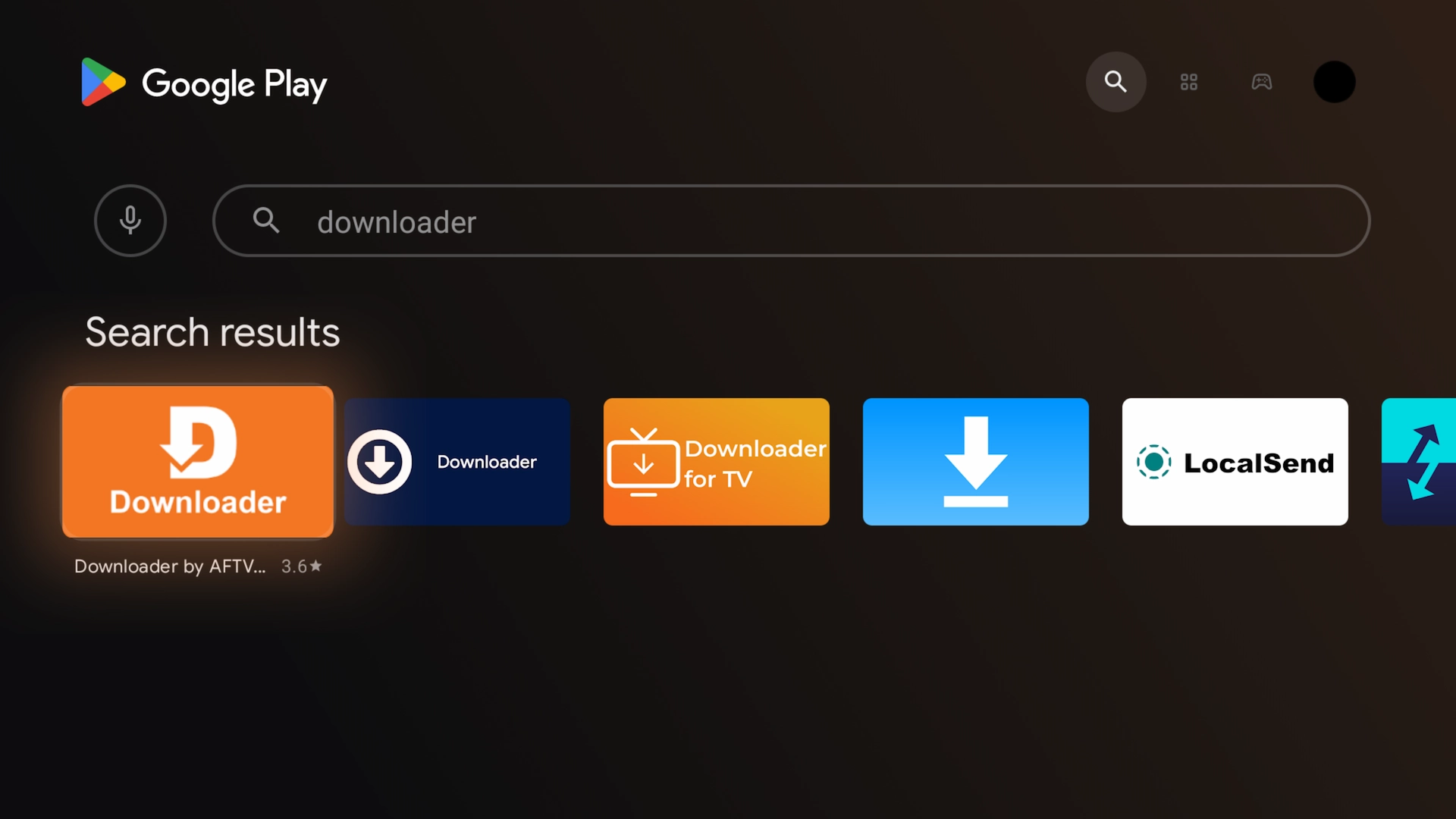 Downloader app in Amazon Appstore search results on Firestick