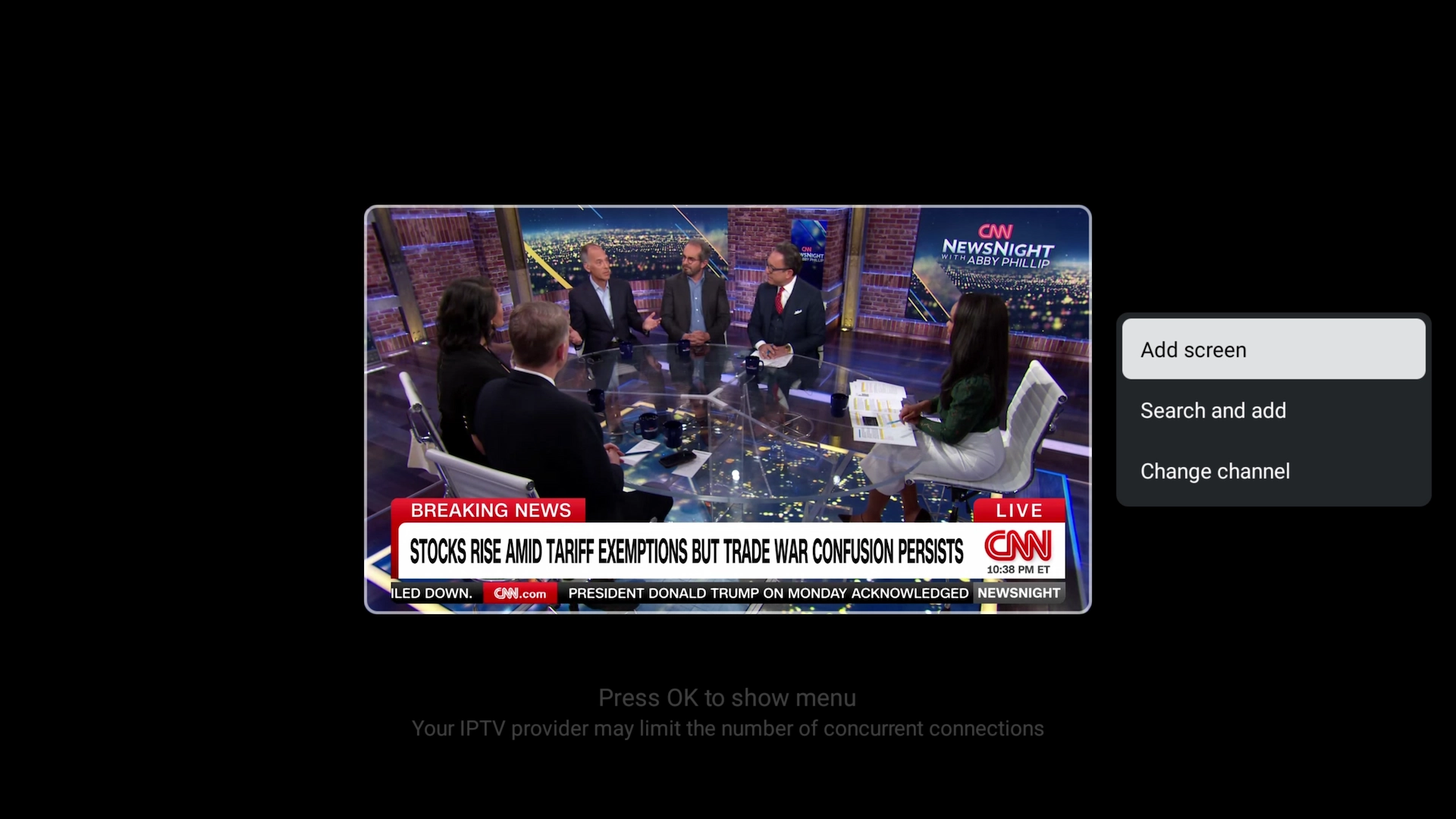 TiviMate Multi-View with one small video box and Add Screen option
