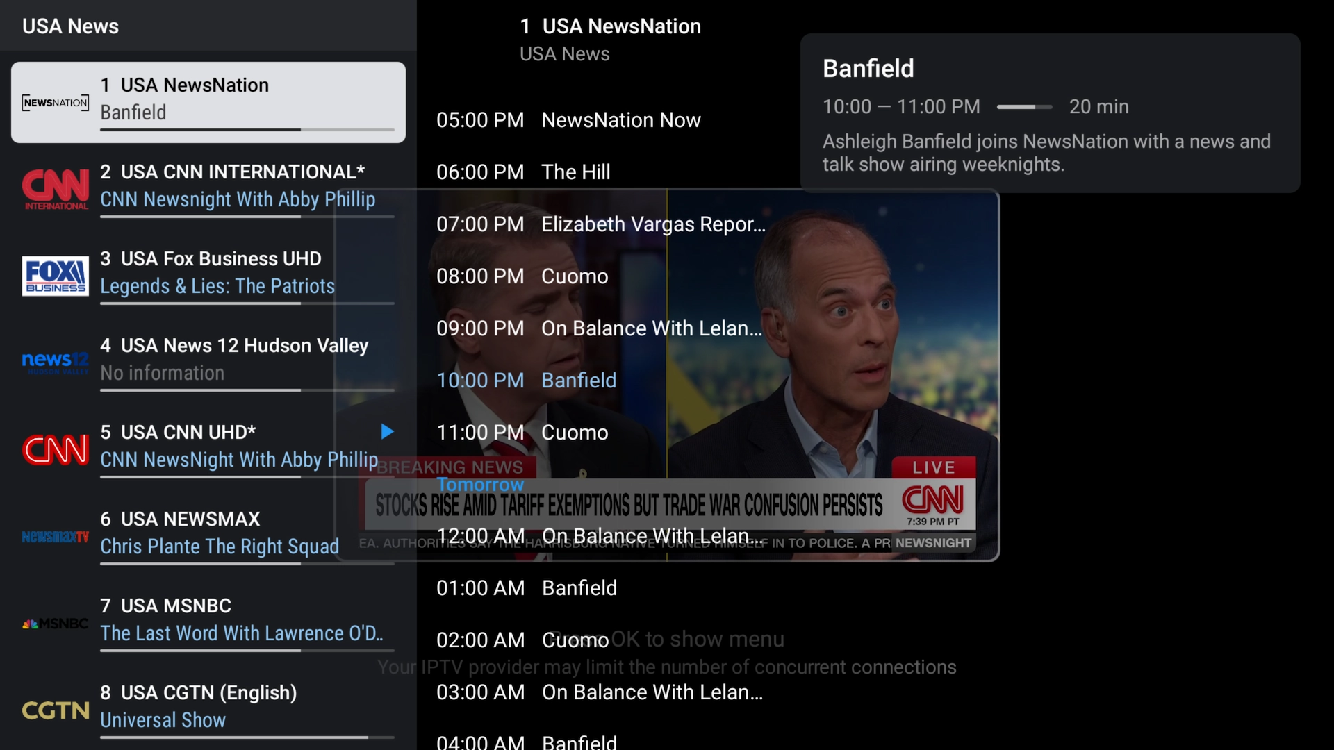 TiviMate Multi-View interface with channel controls