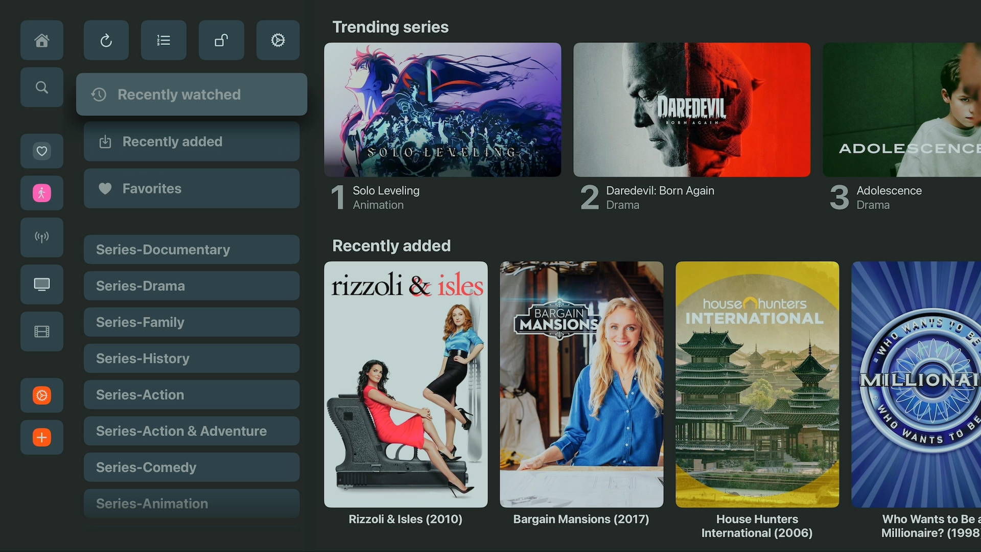UHF Love Your IPTV TV series interface on Apple TV